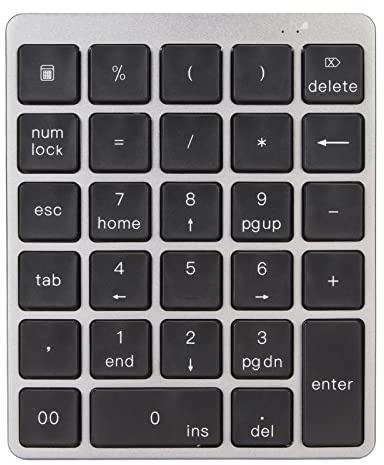 Vikye Pavé Numérique Bluetooth, pavé Numérique 28 Touches Filaire Portable Ultra Fin, Mini pavé Numérique Rechargeable en Alliage D'aluminium pour iOS, Android, Systèmes Windows (Gris foncé)