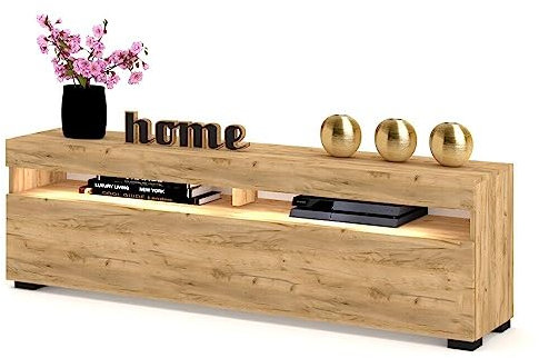 Euro Style TV-Schrank mit LED Stand Tv-Lowboard für Wohnzimmer Schlafzimmer Fernsehschrank Fernsehtisch Sideboard HiFi-Schrank Kommode 40 Zoll, Golden Eiche/Golden Eiche, 100cm