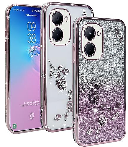 XINYEXIN Funda Glitter para Realme C33, Carcasa Teléfono Antigolpes Transparente Bling Sparkle, Ultra Delgado Cute Brillante para Niñas y Mujeres - Oro Rosa
