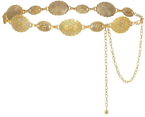 LEACOOLKEY Women Western Boho Chain Belt Country Concho Cowgirl Vintage chain Belt,Gold