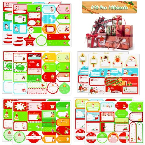 Coicok 10 Bögen 170 Stück Etiketten Weihnachtsaufkleber Weihnachtsaufkleber Weihnachten Geschenkanhänger Weihnachtsnamen Aufkleber Weihnachtsgeschenke Klebeetiketten für Weihnachtsgeschenke