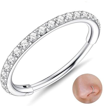 PSOWQ 1 pezzi Anelli da naso Anello da naso con zirconi cubici Orecchino di cartilagine Trasparente Acciaio chirurgico 316L Body Piercing Elica Lobo dell'orecchio Conch Trago Piercing Gioielli 0,8 mm