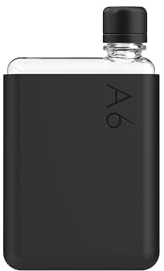 memobottle Paquete A6 (tinta negra) – 375 ml – Botella, funda de silicona y tapa | Botella de agua compacta para bolsas y bolsillos pequeños | Tritan sin BPA | Moderna, minimalista | Para gimnasio y