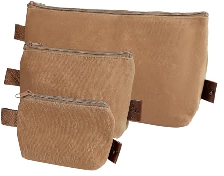Werkzeugtasche, 3-Größen-Canvas-Reißverschlusstasche, Werkzeugtaschen-Organizer, robuste, gewachste Canvas-Tasche mit kleinem Reißverschluss, Utility-Organizer-Tasche, Aufbewahrungstaschen (Khaki)
