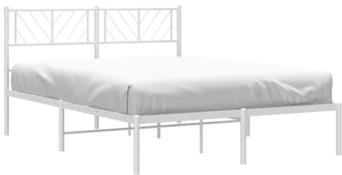 vidaXL Bettgestell, Bettrahmen mit Kopfteil Lattenrost Metall, Metallbett Bett für Schlafzimmer, Doppelbett Gästebett, Weiß 120x200cm