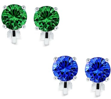 Boucles D'Oreilles À Clip Solitaire En Zircone Cubique AAA Taille Brillant Rond 2Ct Classique Plaqué Or Jaune Ou Argent Pierre Précieuse Simulée Non Percée Couleurs De Pierres De Naissance 8Mm