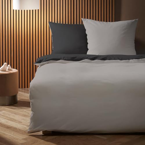 fleuresse Interlock Jersey Bettwäsche Black Premium Tornio grau, 1 Bettbezug 135 x 200 cm + 1 Kissenbezug 80 x 80 cm