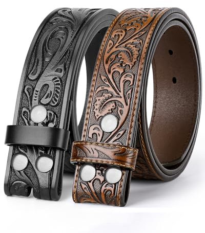 BELTROAD 2er-Pack Gürtel Ohne Schnalle Herren, Ledergürtel Ohne Schnalle Western Gürtel Wechselgürtel für Cowboy Cowgirl Jeans Gürtelschnalle Geschenkm, 3.8CM Breit, Braun + Schwarz, 110cm