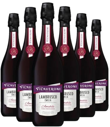 Vilaveroni - Lambrusco Emilia IGT Amabile - Vin Rouge Pétillant Italien Doux - Lot de 6 bouteilles x 75cl