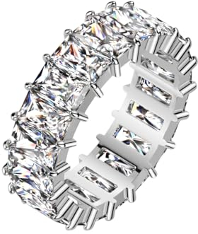 beyoutifulthings® Damen-Ring Zirkonia Baguette-Schliff Silber Clear Edel-stahl 6,6-mm breit Band-Ring Eternity-Ring Herren-Ring 52 (16,6)