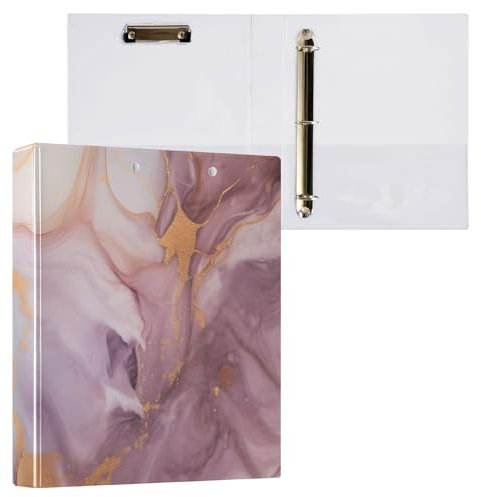 3 Ring Binder, Rose Gold Marble1 Round Ring Binder 1.5 Inch View-Binders 200 Sheets A4 Paper Binder Organizer for Home School Office, 1 Pack