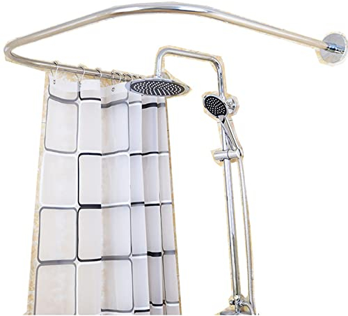 Duschvorhangstange Gebogen U Form - Stabile Winkelstange Duschvorhang Ohne Deckenhalterung mit Duschvorhang - Badewanne Edelstahl Duschstange Ecke Badewanne - Duschstange Ecke Rostfrei