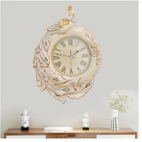 YUN Clock Pfauen Wanduhr 3D Keramik Wanduhr Vintage Bemalt Pfau Uhr Leise Digitale Uhren DIY Bunt Pfauenform Hängeuhr Für Wohnzimmer Schlafzimmer Küche Deko