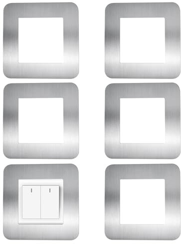 5 Pcs Light Switch Cover Plates, Silver Light Switch Surround Self Adhesive Surround Single Light Switch Covers, Square Switch Sticker Covers for Home Wall Switch Socket Decoration (8.6 cm * 8.6 cm)