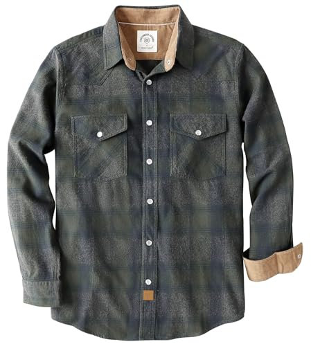 Dubinik® Chemise Flanelle Homme Chemise Western Cowboy Manches Longues Carreaux Vintage Bouton Pression Casual Double Poche