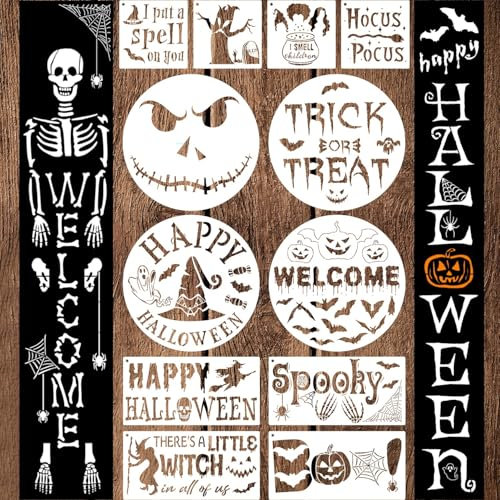 Halloween-Schablonen zum Bemalen, große Skelett-Schablone, Happy Halloween, Vorlagen für Veranda, Schild, Türhänger, Holzhandwerk, Dekoration