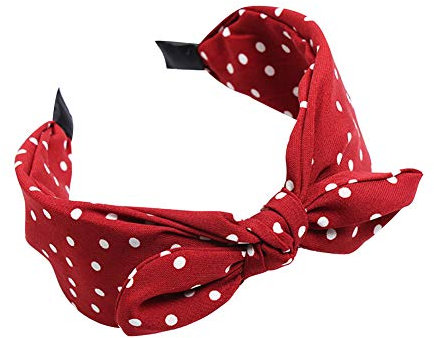 Serre-tête tendance avec nœud mignon et oreilles de lapin pour filles et femmes, accessoires de cheveux à pois avec nœud noué, bandeau vintage avec oreilles de lapin (rouge)