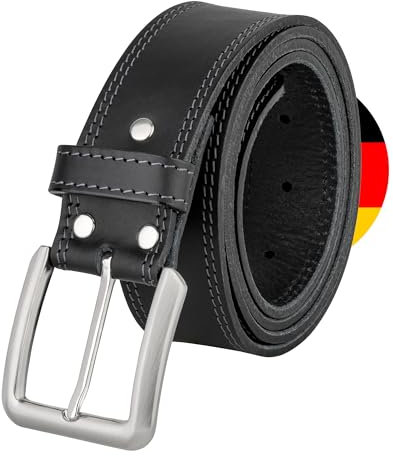 Vintage Basics Herren Ledergürtel aus Rindsleder - Gesteppter Gürtel aus Leder 120 cm lang - Ideal für Anzughose - Jeansgürtel mit Metallschnalle 4cm breit Schwarz
