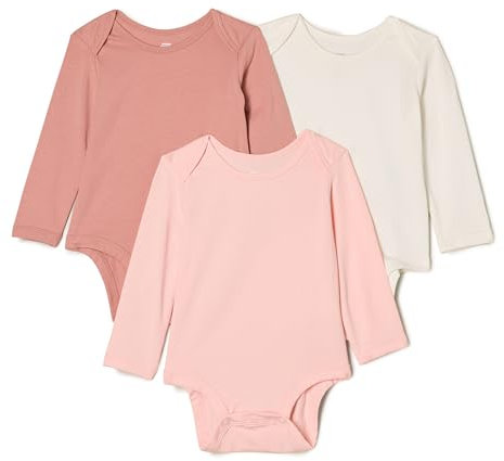 Amazon Essentials x Sofia Grainge Unisex Babies' Long-Sleeve Crew Neck Bodysuit, Pack of 3, Ivory/Pink/Terracotta, 3-6 Months