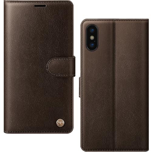 AIMOYU for iPhone X, iPhone XS Case, Flip Wallet Leather Phone Case with [4 Card Slots] [Kickstand] [RFID Blocking] Magnetic Protective Shockproof Cover for iPhone X/XS Phone Case - Brown