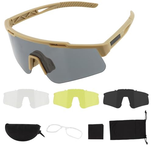 ToopMount Sportbrille, Antibeschlag Schießbrille mit 3 Austauschbaren Gläsern, UV400 Schutz Brille, Brille für Männer und Frauen, Radfahren, Wandern, Laufen (Khaki Rahmen)
