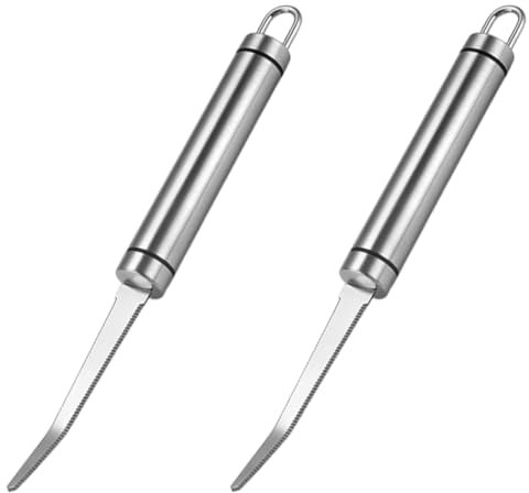 2-Pack Stainless Steel Grapefruit Knife - Curved Serrated Edge Peeler for Kiwi, Mango, Citrus Fruits & More - Kitchen Carving Tool for Fruit Desserts