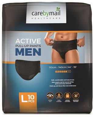 CarebyMail Men Active Fit Incontinence Pants - Black - Protective Disposable Incontinence Pull Up Pants for Bladder Weakness | High Absorbency, Odour Control & Anti-Leak Barriers