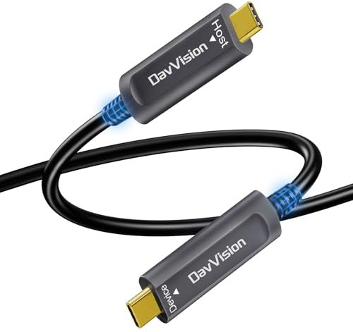 DavVision Câble à fibre optique USB C de 15,2 m, 10 Gbit/s, USB 3.2 Gen2 actif avec puce allemande SiliconLine, ultra fin et longue distance pour appareil photo Logitech 4K, VR/AR, vidéoconférence