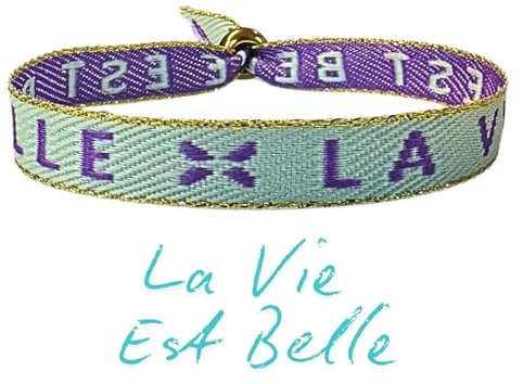happymaker - Armband Damen Boho, Stoffarmband mit Statement - La vie Est Belle - im Surfer Style Damen, wasserfest und handmade, Festival Armband