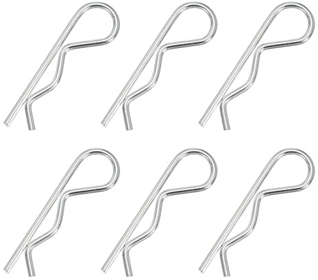 PATIKIL M4 x 90 mm Splintbolzen-Sortiment-Set, 6 Stück Schwerlast-R-Clips-Hardware-Bolzen aus Kohlenstoffstahl Federschnellverschlüsse Anhängersperre Rasenmäher LKW, Silber