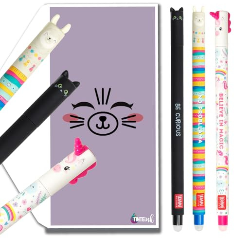 Tinte Ink Legami Erasable Pens Bundles/Sets with Cute Envelope - (Cat, Llama, Unicorn Set, 3 Pens)