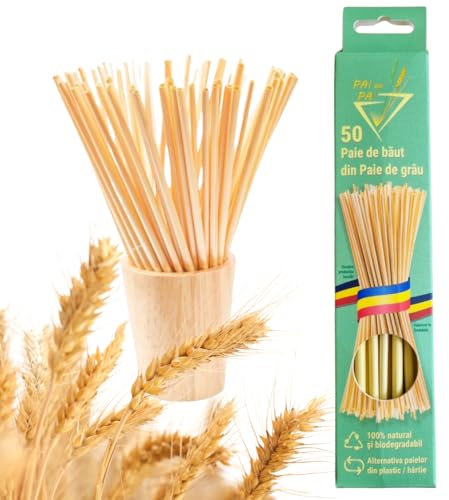 50 Trinkhalme aus Weizenstängeln, 19 cm – 50 natürliche und biologisch abbaubare Halme – Nachhaltige, langlebige und stilvolle Alternative zu Plastikstrohhalmen