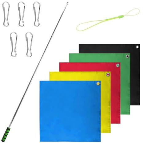 Laroal 5-teilige Pferdetrainingsflaggen mit 63-Zoll-Teleskopstange, Handfahnenmast, einziehbare Flaggen für Pferdetrainingsgeräte mit Clips für Pferdetrainingsrodeo