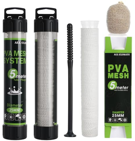 QMLING 10M PVA Netz Angeln, 25mm Breit PVA Mesh, Schnelles Schmelzen Beutel, Karpfen Zubehör für Boilie Köder Futter