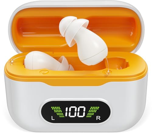 Rechargeable Hearing Amplifiers for Seniors & Adults – Digital Chip, Intelligent Noise Cancelling, 4 Volume Levels, 1.8g Ultra-Light Invisible Fit, 20h Battery Life & 120h Standby, with Cleaning Case