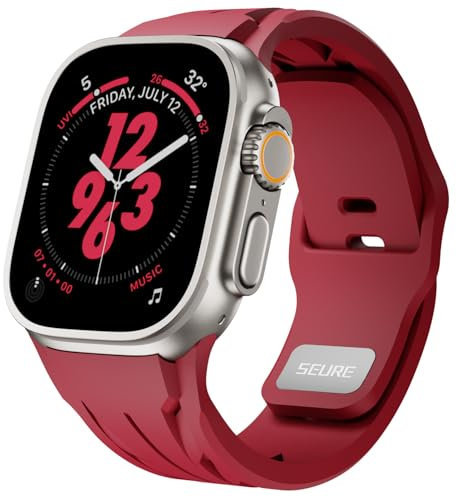 SEURE Silicone Strap for Apple Watch Ultra 3/2/1 49mm,Series 11/10 46mm,Series 9/8/7 45mm,Series SE2/6/SE/5/4 44mm,Series 3/2/1 42mm Luxury Sports Car Design Rubber Band Replacement bands Red