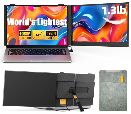 Extensor de pantalla dual para laptop de 14 pulgadas con 1.4 libras – Monitor portátil ultrafino para laptop Plug & Play, monitor extendido FHD 1080P para portátiles de 13 a 17 pulgadas, pantalla de