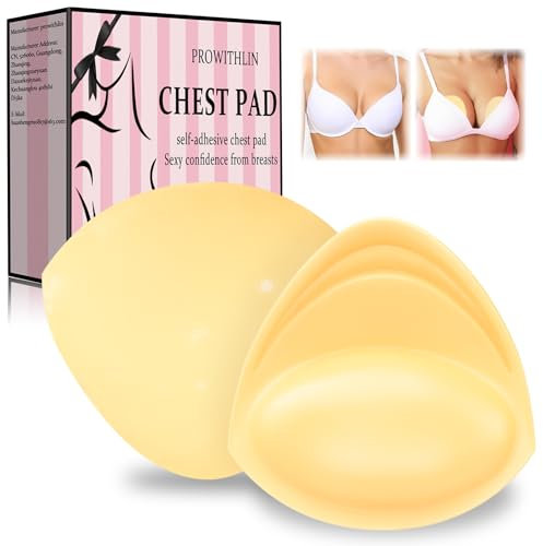 prowithlin Stick On Bra Push Up – Sticky Bra Inserts for Women, Invisible Stick On Push Up Cups, Reusable Sticky Bra, Adhesive Bra Pads (UK, Alpha, One Size, Regular, Regular) Beige
