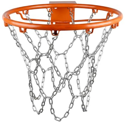 Basketball Net, 17.7 Inch Metal Basketball Hoop Replacement Basketballs Chain Rims with 12 S-Hooks for Indoor Outdoor Hoop
