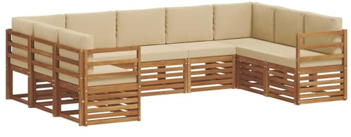 vidaXL Sofagarnituren 9 pcs Natur und Beige Massivholz Akazie, Moderne Gartenbank, strapazierfähige Eckmöbel für draußen, gemütliches Loungeset für Terrasse und Patio