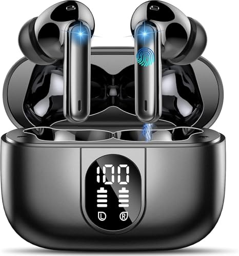 Wireless Earbuds, 2026 Bluetooth 5.4 Headphones, 50H Playtime Ear buds HiFi Stereo with ENC Noise Cancelling Mics, IP7 Waterproof Earbuds with LED Display, Fast Charging, In Ear Earphones USBC