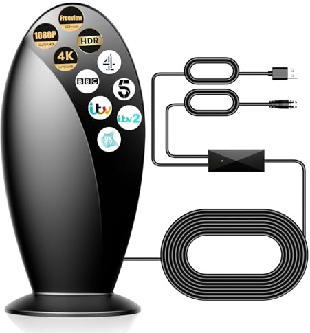 Digital Indoor TV Aerial for Smart TV for Local Channels,650+ Miles Long Range HD TV Ariels Indoor Supports 8K 4K 1080P come with 18Ft HD Cable (Black)