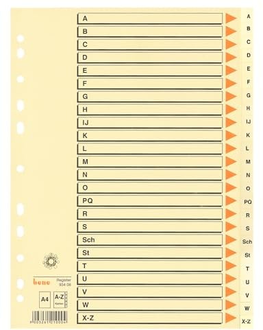 BENE Register A-Z, für Format A4, Karton, 24-teilig, 93408