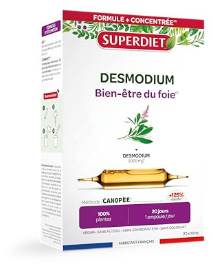 SUPERDIET – DESMODIUM - Bien-être du foie –Bien-être du foie, Draineur hépathique - Phytothérapie-Fabrication Française-20 ampoules 10 ml
