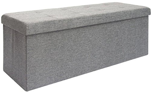 DuneDesign Faltbare Sitzbank 110x38x38cm XXL Sitztruhe inkl. 2 Trennwände 120L Polsterbank Fußbank Leinen-Optik Hellgrau