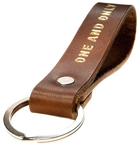 ELBERCRAFT® Schlüsselanhänger Leder ONE AND ONLY Geschenk für Frauen oder Männer pflanzlich gegerbt braun mit gravur gold 12 cm made in Germany Leather Keychain