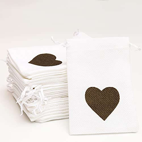 DAHI Jutesäckchen 25 Stück - Natur Säckchen Geschenksäckchen, Jute Sack, Jute Beutel (herz jutesaeckchen)