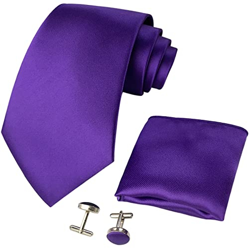 CANGRON Herren Violett Krawatte Set Krawatte mit Einstecktuch Manschettenknöpfe Geschenkbox DLSC8ZI