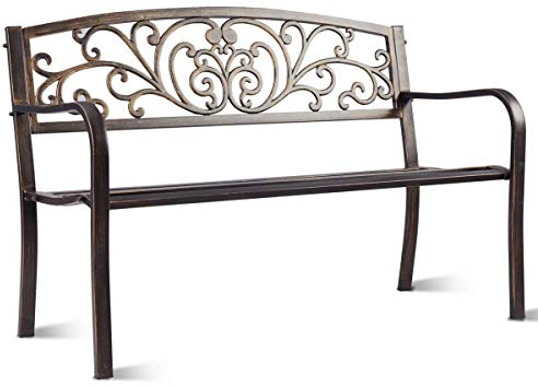 COSTWAY Gartenbank Metall, Sitzbank aus Gusseisen für 2-3 Sitzer, Parkbank mit Rückenlehne & Armlehne, Metallbank, Eisenbank für Garten, Terrasse, Balkon, 126 x 60 x 85 cm