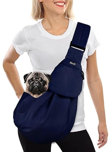 SlowTon Hundetragetasche, Haustier Hundetasche mit verstellbarem, gepolstertem Schultergurt und Fronttasche Tragetasche Hund für Spaziergang Aktivitäten im Freien und Ausflüge(Dunkelblau)